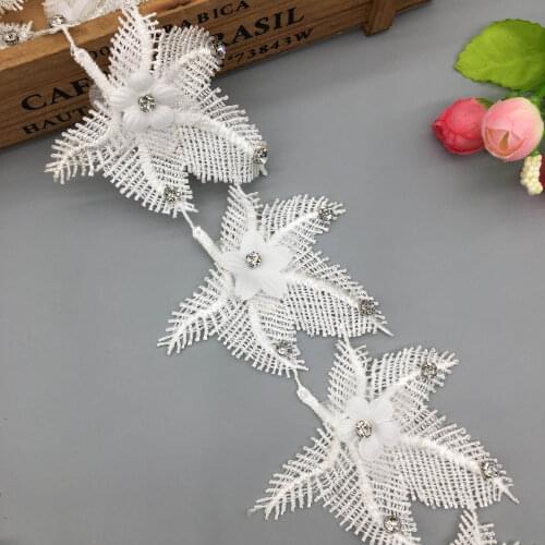 1 yard 8x8cm White Leaf Diamond Flower Embroidered Lace Trim Ribbon Fabric Applique DIY Manual Sewing Supplies Craft Decoration