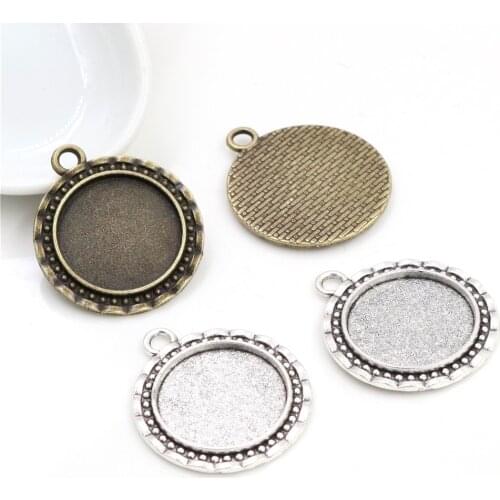 10pcs 20mm Inner Size Antique Silver Plated And Bronze line Style Cabochon Base Setting Charms Pendant