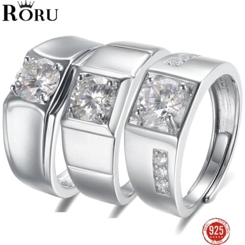 925 Sterling Silver Luxury Mens Open Adjustable Ring Moissanite Finger Ring Silver Fine Jewelry Ring for Men Wedding Rings