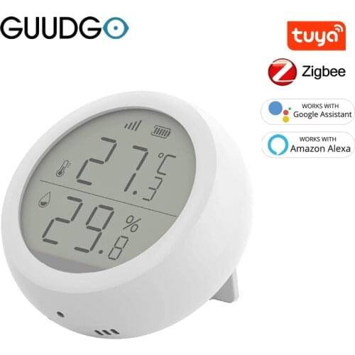 GUUDGO Tuya Zig-bee Wireless Temperature and Humidity Sensor LCD Display works with Tuya Zigbee HubAlexa Google Assistant Home