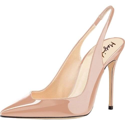 Women Sandals 4 Inches High Heel Pumps Patent Leather Pointy Toe Stilettos Slingback Pumps Dress Shoes For Summer Large Size 5-1