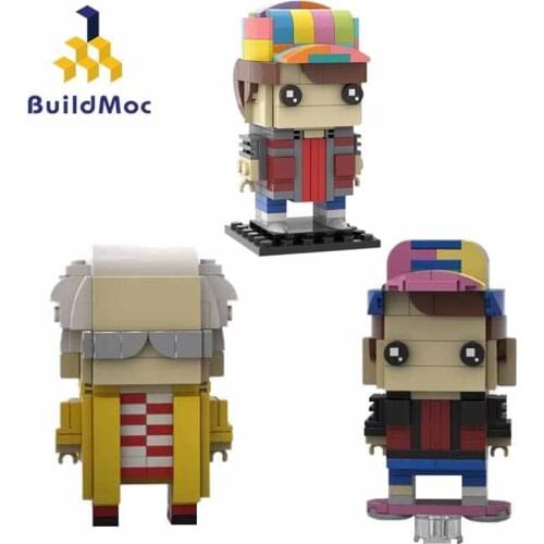 Buildmoc Action Movie Figures Back to the Future 2 Doc Brown and Marty Mcfly Brickheadz Dolls Building Blocks Toys For Children