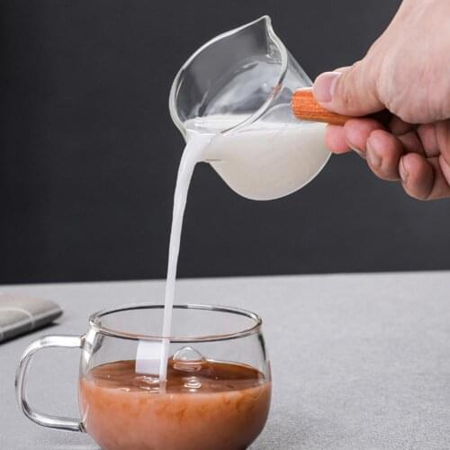 Wooden Handle Double Mouth Milk Cup Transparent Glass Coffee Measuring Cup Household Kitchen Thicken Vegetable Salad Bowl
