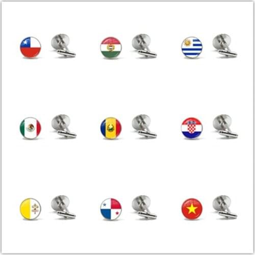 Chile Hungary Uruguay Mexico Romania Croatia Vatican Panama Vietnam National Flag 16mm Glass Cabochon Copper Cufflinks For Men