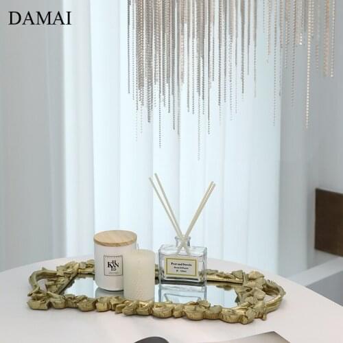 Ginkgo Leaf Decorative Mirror Trays Gold Inlay Jewelry Perfume Storage Glass Tray Cosmetic Container Dressing Table Decoration