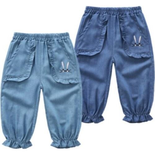 Baby Girls Childrens Denim Mosquito Pants 2020 New Korean Jeans Embroidered Girls' Thin Pants