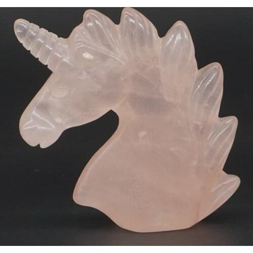 Unicorn Head Skull Figurine Natural Rose Quartz Healing Energy Animal Hand Carved Crystal Statue Gemstone Home decor 2"