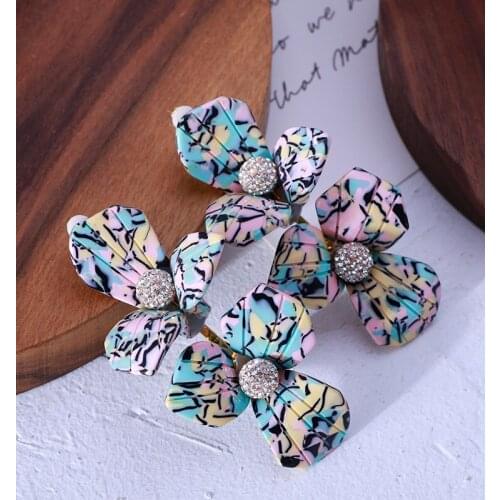 European and American fashion jewelry personality resin color flower double flower inlay ball creative long earrings clip girl