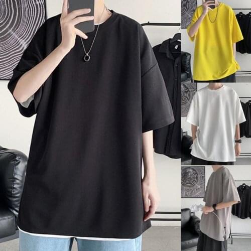 New Summer Mens T Shirt 2021 Fashion T Shirts Solid Color Side Breasted Summer Half Sleeve Round Neck Top Mens Streetwear Top