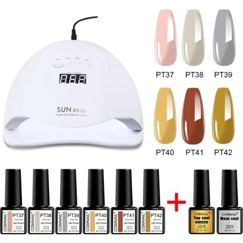 Gel Nail Polish Manicure Set Long Lasting Base Top Coat Soak Off UV LED With 54LEDs Nail Dryer 6Pcs Gel Nail For Nail Art Design