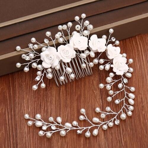Handmade Pearl Flower Bridal Hair Comb Wedding Hair Accessories Tiara Bridal Ornaments Wedding Hair Comb Headpiece Head Jewelry