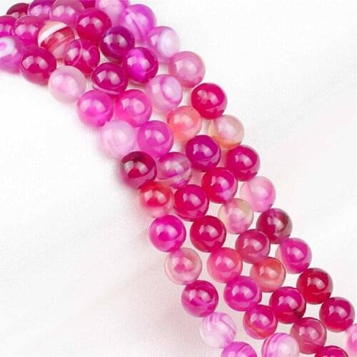8/6mm LAVA Striped Agates Rose Red Smooth Natural Stones For Round Loose Beads DIY Jewelry Making Accessories Handmade Bracelet