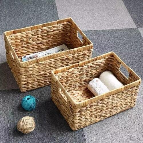 Storage Baskets Without Lid Containers Rectangular Wicker Basket Desktop Natural Water Hyacinth Organizer Box Woven Straw Basket