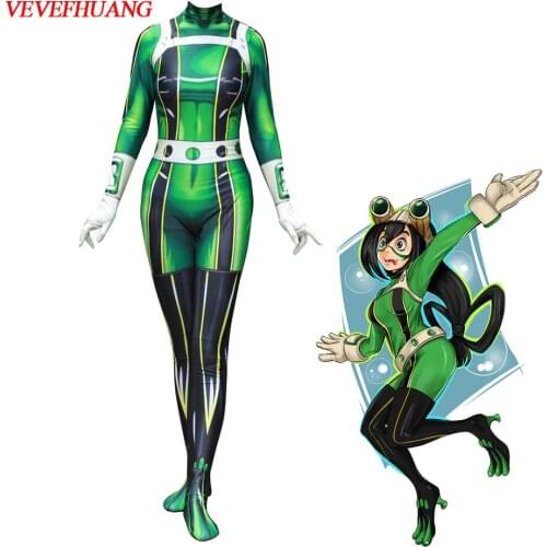 VEVEFHUANG Animal My Hero Academia Froppy Tsuyu Asui Cosplay Costume Spandex Zentai Suit Women Girls Bodysuits Halloween Adults