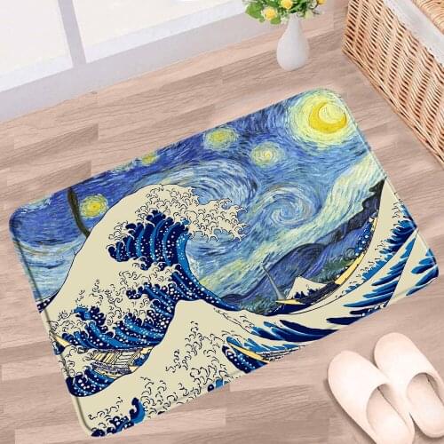 Ocean Wave Bath Mat Blue Ocean Scenery Beach Summer Anti-slip Rugs Flannel Home Bathroom Kitchen Bedroom Entrance Doormat Carpet