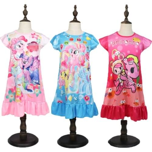 Disney Summer Girls Dress My Short Sleeve Little Pony Print CartoonKids Party Casual Unicorn Pajamas Dress Children Clothes