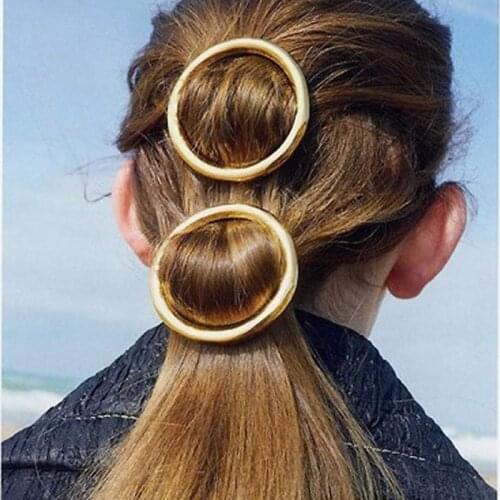 Lystrfac Simple Round Circle Shape Golden Hairclip for Women Fashion Hairpin Alloy Golden Sliver Headwear Hair Accessories