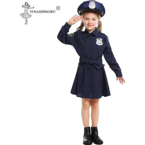 Cute Kid Police Costume Girl Children Cosplay Uniform Halloween Costume For Kids Carnival Party Suit With Hat