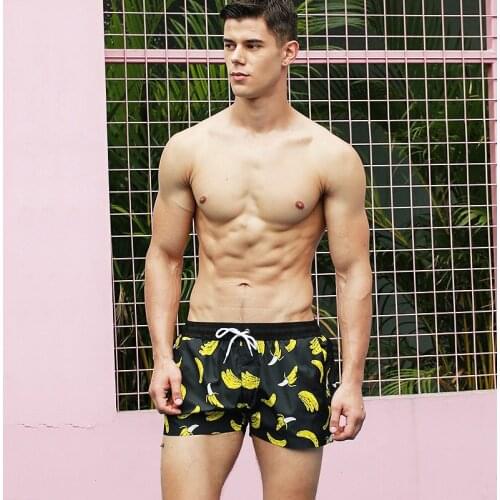 Black Blue Banana Print Swimwear Men Swimsuit Sunga Surfing Board Shorts Swim Boxer Shorts Trunks