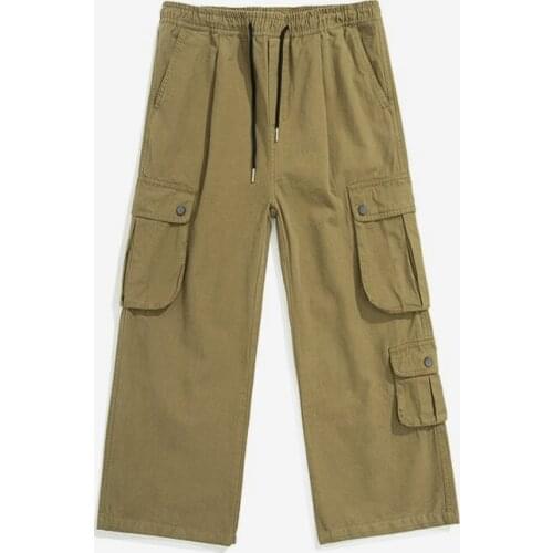 QNPQYX New Autumn Trendy Brand Casual Pants Mens Loose Straight Wide Leg Streetwear Pants Fashion Trend Multi-pocket Overalls