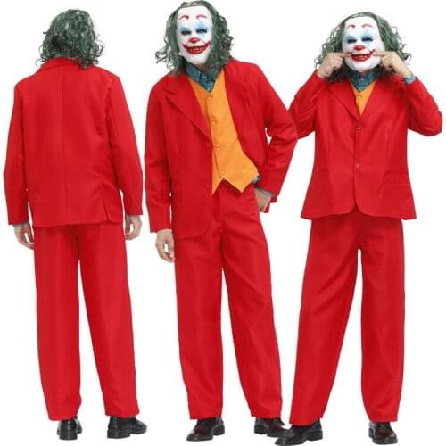 Halloween Masquerade Stage Performance Dress Adult Bright Red Suit Clown Male Costume Dress Up