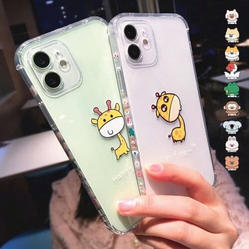 Cute Cartoon Animal Giraffe Clear Phone Case For iPhone 12 11 Pro Max X XS XR MINI 7 8Plus SE 2020 Couple Transparent Soft Cover