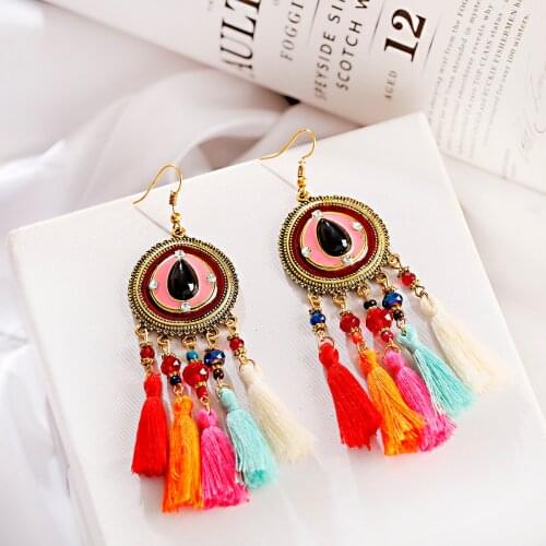 Retro Golden Round Bohemian Earring Women Ladies Fashion Ethnic Statement Tassel Drop Earrings