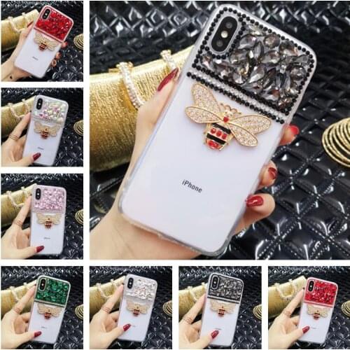 Luxury Gem Metal Bee Rhinestone Soft Phone Cases For iphone11 12 pro X XS MAX XR Fundas For iPhone 7 8 6S Plus Back Cover Coque