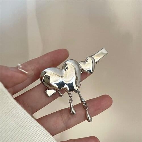 2021 Ins Punk Gothic Silver Metal Side Clip Heart Cross Love Chain Hairpin Fashion Hair Accessories