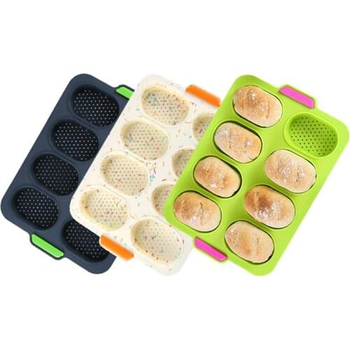 Silicone Non-stick Bread Baking Mold Fench Bread Forms Tray 8 Grids Baguette Loaf Baking Pan Bakery Tools