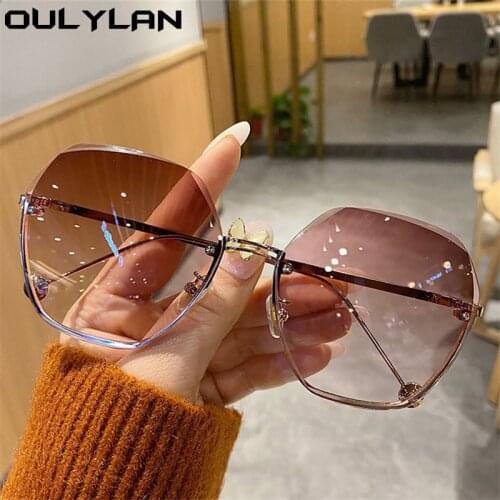 Oulylan Irregular Sunglasses Women 2021 Luxury Brand Designer Rimless Sun Glasses Vintage Trimming Gradient Eyeglasses Ladies