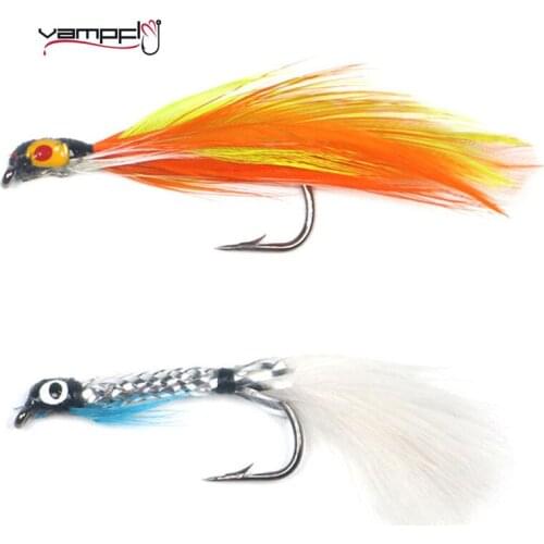 Vampfly 8PCS 6#& 4#Trout Salmon Fishing Fly Lure Baits Silver Body Streamer Minnow Fly Tying Hook