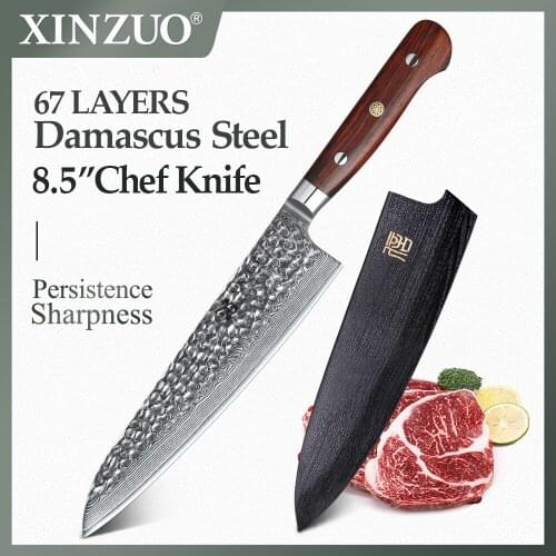 XINZUO 8.5" inch Chefs Knife vg10 Damascus Steel Japanese Kitchen Cultery Rosewood Handle Stainless Steel Gyutou Knives