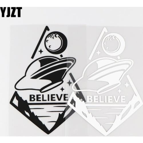 YJZT 11X15.8CM Believe Ufo Car Sticker Vinyl Decals Flying Saucer Art Decoration Black / Silver 10A-0065