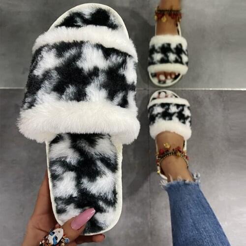 Women 2021 New Autumn and Winter Indoor Fuzzy Slippers Female Warm Fluffy Faux Fur Slipper Ladies Soft Plush House Flip Flops