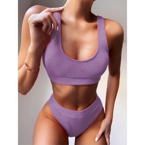 Ladies swimming suit for women green Purple swimwear padded bikini two piece beachwear brazilian 2021 high waist Purple swimsuit