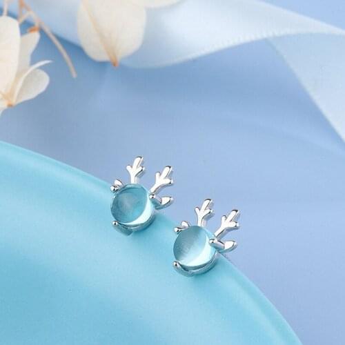 925 Sterling Silver Blue Crystal Cute Deer Stud Earrings Elegant Jewelry For Women Girls Lady Student Christmas Gifts