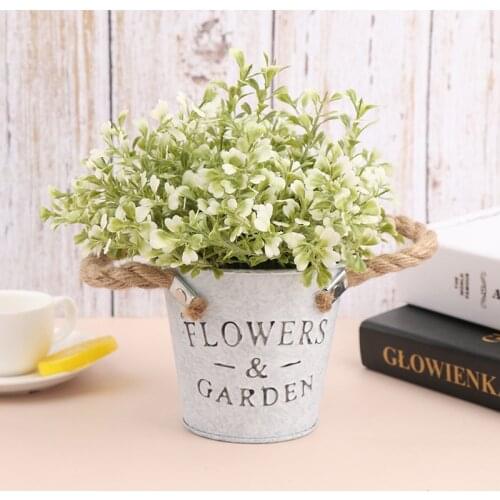 1PC Metal Buckets Planters Flower Decorative Vases Flowerpot With Rope Handles