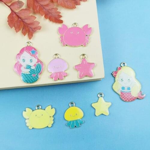10PCS Mermaid Enamel Charms For Jewelry Making Alloy Starfish Crab Charms Pendant Fit DIY Necklace Bracelet Accessories Craft