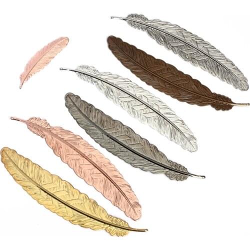 New 24x110/12x43mm Feather Pendant 5pcs/lot 6colors Cameo Bookmarks feather Cabochon Settings Jewelry Making Charms