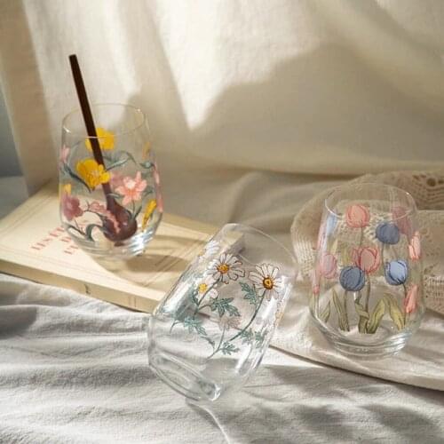 400Ml Printing Wine Glass Tulip Multi-Purpose Fashion Ice Coffee Cup Soda Water Beverage Cup Milk Juice Flat Cup Tumbler