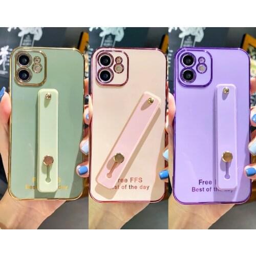 Excellent phone holder Case for iPhone X XR XS 11 pro max 12 Mini for iphone 7 8 Plus 6 6S SE 2020 Wrist Strap Plating Cover