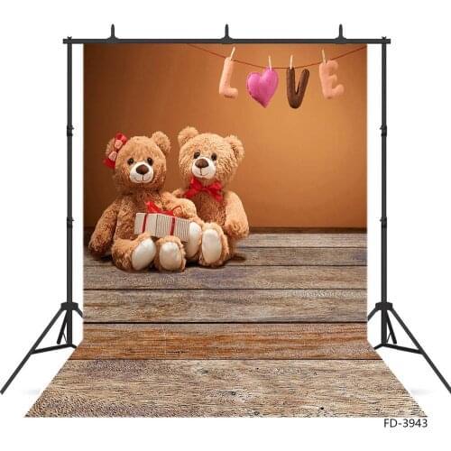 Photographic Backdrop Toy Bears Gift Wooden Floor Custom Background Photo Studio for Lovers Valentines Day Wedding Photocall