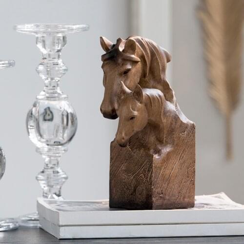 FAUX WOOD DECORATIVE ANIMALS FIGURINE HORSE HEAD STATUES RESIN ART&CRAFT LIVING ROOM OFFICE ORNAMENTS EUROPEAN STYLE R659