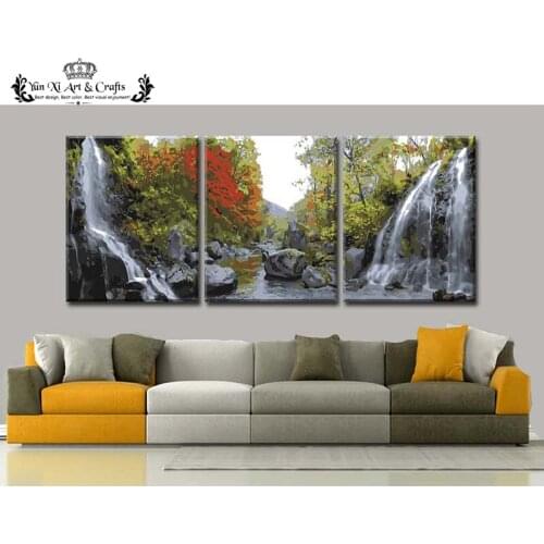 Waterfall & forest Picture Hand Painted Modern Oil Painting Canvas Wall Art for Living Room Decoration Gift No Framed DY009