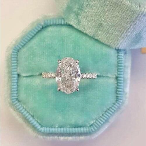 Classic Oval Finger Ring Dazzling Brilliant CZ Stone Four Prong Setting Wedding Band Rings Anniversary Gifts