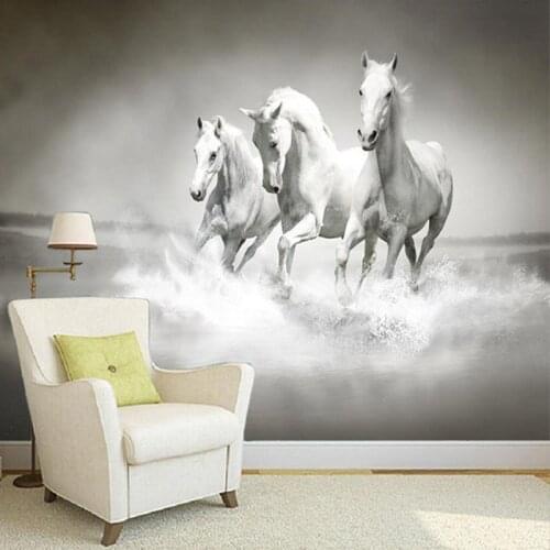 Beautiful HD White Horse Running 3D Stereo Photo Mural Wallpaper Bedside Study Home Decor Backdrop Wall Painting Papel De Parede
