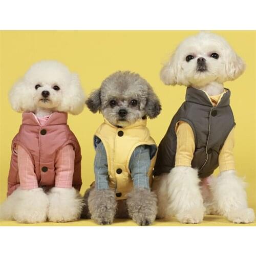 Dog Jacket Winter Contrast Color Vintage Dog Clothes for Small Dogs Light Weight Warm Pet Outfit Puppy Coat for Yorkie 3 Colors