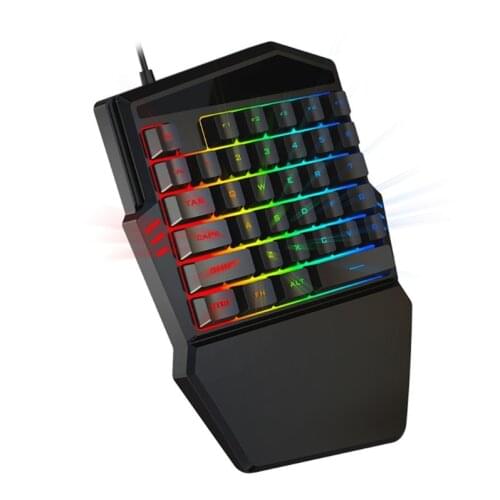 Mini 35Keys RGB Backlight Small Keyboard Single Hand Gaming Keyboard with Wrist Rest for Mobile Phone Games Eat Chicken