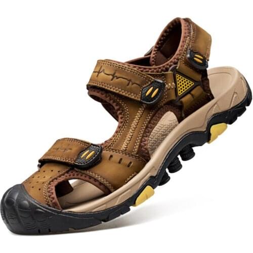 Men Sandals 2020 Summer High Quality Genuine Leather Male Beach Shoes Men Slippers Sandals Hook&loop Mens Sandals